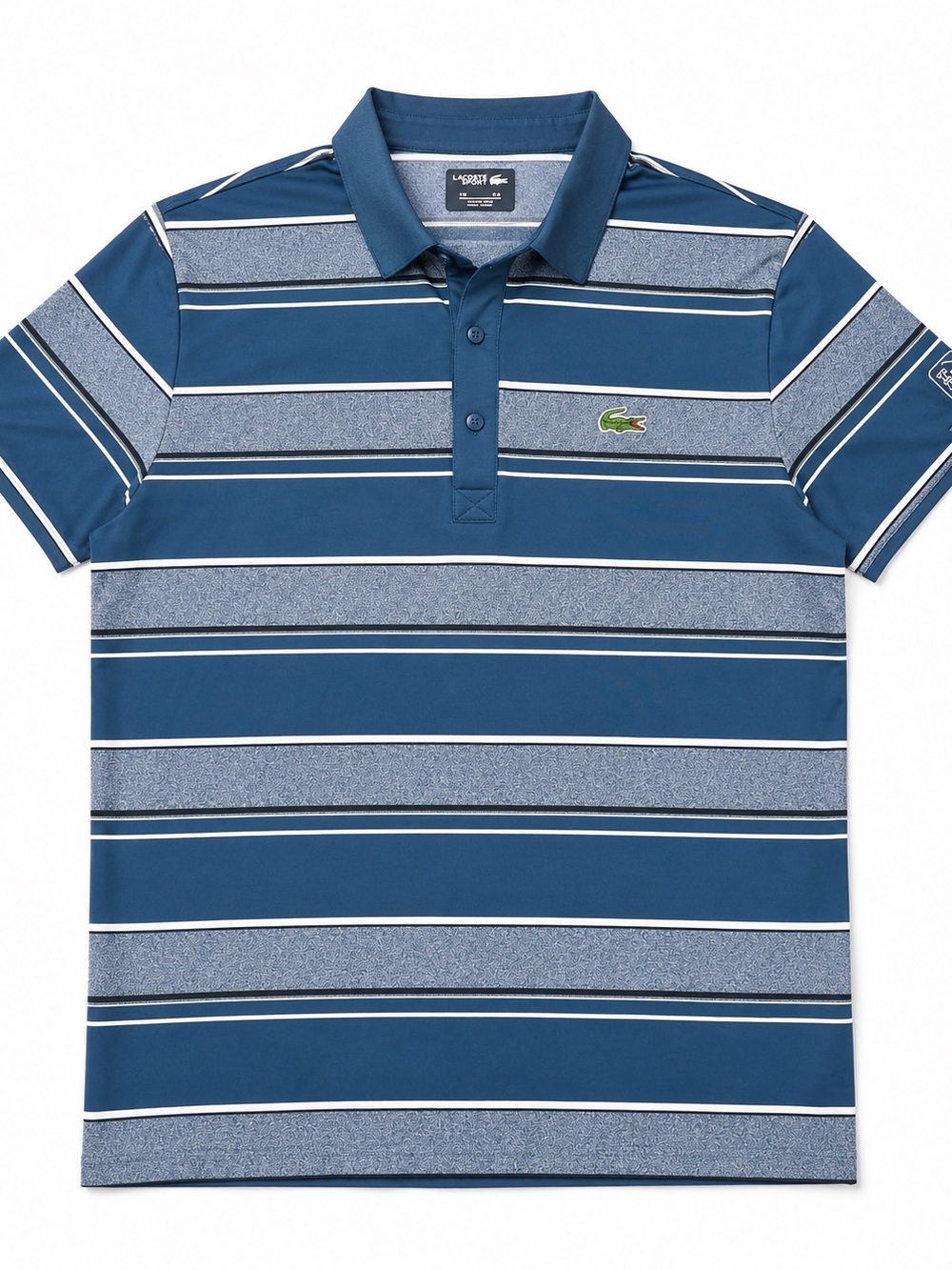 Lacoste Navy and Heathered Gray Striped Polo